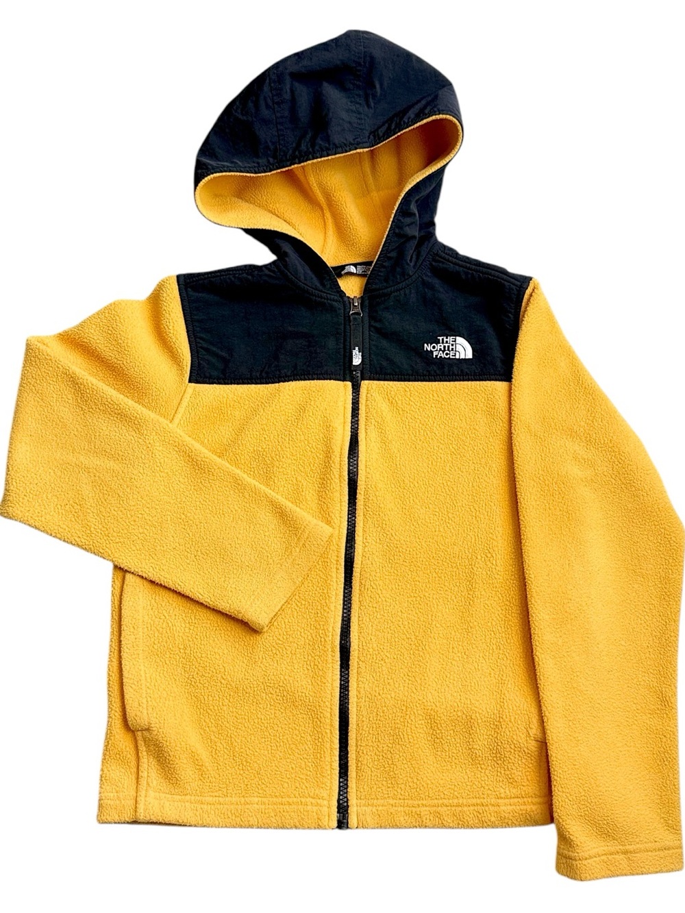 The North Face Youth Medium 10 12 Yellow Black Hooded Fleece Jacket Full Zip